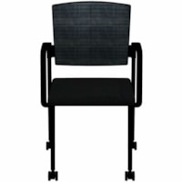 HDL Dune Stackable Guest Armchair with Casters, Black Fabric - Black Fabric Seat - Black Mesh Back - Black Steel Frame - Mid Back - Four-legged Base - Black - Armrest - 1.0