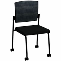 HDL Dune Guest Chair without Arms & with Standard Casters - Black Fabric Seat - Black Back - Steel Frame - Four-legged Base