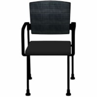 HDL Dune Guest Chair with Arms, Polyurethane Seat & Non-Marking Feet - Black Polyurethane, Fabric Seat - Black Mesh Back - Black Steel Frame - Mid Back - Four-legged Base - Black - Armrest - 1 / Unit