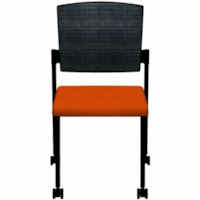 HDL Dune Stackable Armless Guest Chair with Casters, Orange Fabric - Orange Fabric Seat - Black Mesh Back - Black Steel Frame - Mid Back - Four-legged Base - Orange - 1.0