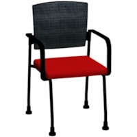 HDL Dune Guest Chair with Arms & Non-Marking Feet - Red Fabric Seat - Black Mesh Back - Black Steel Frame - Mid Back - Four-legged Base - Armrest - 1 / Unit