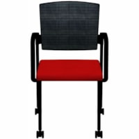 HDL Dune Stackable Guest Armchair with Casters, Red Fabric - Red Fabric Seat - Black Mesh Back - Black Steel Frame - Mid Back - Four-legged Base - Red - Armrest - 1.0