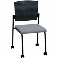 HDL Dune Guest Chair without Arms & with Standard Casters - Light Gray Fabric Seat - Black Back - Steel Frame - Four-legged Base