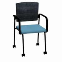 HDL Dune Guest Chair With Arms - Blue Fabric Seat - Black Mesh Back - Black Steel Frame - Mid Back - Four-legged Base - Armrest - 1 / Unit