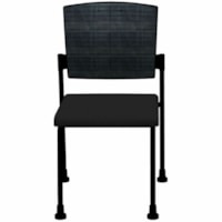 HDL Dune Stackable Armless Guest Chair with Feet, Black Polyurethane - Black Polyurethane Seat - Black Mesh Back - Black Steel Frame - Mid Back - Four-legged Base - Black - 1.0