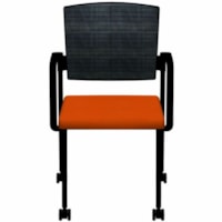 HDL Dune Stackable Guest Armchair with Casters, Orange Fabric - Orange Fabric Seat - Black Mesh Back - Black Steel Frame - Mid Back - Four-legged Base - Orange - Armrest - 1.0