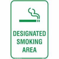 Safety Media Designated Smoking Area Sign - "DESIGNATED SMOKING AREA" Print/Message - 12" (304.80 mm) Width x 18" (457.20 mm) Height - Rectangular Shape - Green Print/Message Color - Single Sided, Durable, Pre-printed, Anti-reflective - Outdoor, Sign - Aluminum - 1 / Unit