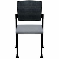 HDL Dune Stackable Armless Guest Chair with Feet, Light Grey Fabric - Light Gray Fabric Seat - Black Mesh Back - Black Steel Frame - Mid Back - Four-legged Base - Light Gray - 1.0