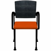 HDL Dune Stackable Guest Armchair with Feet, Orange Fabric - Orange Fabric Seat - Black Mesh Back - Black Steel Frame - Mid Back - Four-legged Base - Orange - Armrest - 1.0