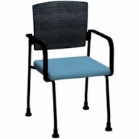 HDL Dune Guest Chair with Arms & Non-Marking Feet - Blue Fabric Seat - Black Mesh Back - Black Steel Frame - Mid Back - Four-legged Base - Blue - Armrest - 1 / Unit