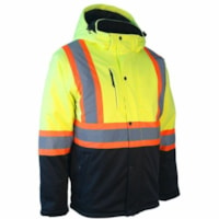 Forcefield Hi Vis Winter Softshell Heated Jacket, XXL, Yellow - XX-Large Size - Zipper Closure - 5 Pocket(s) - Polyester - Lime Yellow - Adjustable Cuff, Comfortable, Breathable, Water Resistant, Storm Flap, Front Zipper Closure, Chin Guard, Drawstring Hood - 1 / Unit