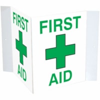 Safety Media 3D First Aid Plastic Sign - "First Aid (Cross Symbol)" Print/Message - 5" (127 mm) Width x 6" (152.40 mm) Height - Rectangular Shape - Green Print/Message Color - Mounting Hole, Pre-printed - Indoor, Outdoor, Wall, First Aid, Sign - Plastic - 1 / Unit