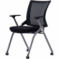 HDL Hades Folding Mesh-Back Training Chair - Black Fabric Seat - Black Mesh Back - Gray Steel Frame - Mid Back - Black - Polyurethane - Armrest - 2 / Carton