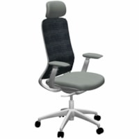 HDL Hermes High-Back Task/Meeting Chair - Gray Fabric, Foam Seat - Black Mesh Back - Black Aluminum Frame - High Back - 5-star Base - Armrest - 1 / Unit