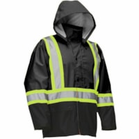 Forcefield Hi Vis Safety Rain Jacket, Black, 2XL - 2-Xtra Large Size - Rain Protection - Zipper Closure - 2 Pocket(s) - Black - Detachable Hood, Storm Cuff, Water Resistant, Wind Proof, Heavy Duty, Front Zipper Closure, Storm Flap, Hook & Loop Closure - 1 / Unit