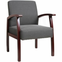 TygerClaw Mid-Back Guest Chair, Grey Fabric/Mahogany Frame - Fabric Seat - Gray Fabric Back - Mid Back - Mahogany - Fabric - Armrest