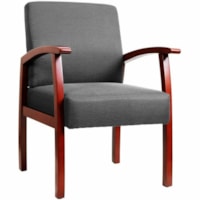 TygerClaw Guest Chair, Mid-Back, Grey Fabric/Cherry Frame - Fabric Seat - Gray Fabric Back - Mid Back - Fabric - Armrest