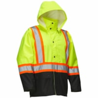 Blouson de sécurité - Classe 2 Forcefield - Large 2-Xtra Taille - Pluie Protection - Fermeture éclair Fermenture - 2 Poche(s) - Lime - Étanche, Résistant au Vent, Rabat de protection, Robustes, Fermeture par velcro, Capuche détachable - 1 / Unité