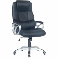 TygerClaw Executive High-Back Office Chair with Integrated Headrest, Black - Bonded Leather Seat - Bonded Leather Back - High Back - Chrome