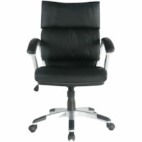 TygerClaw Mid-Back Office Chair, Black Leather - Leather Seat - Black Bonded Leather Back - Chrome Frame - Mid Back - Chrome - Leather, Chrome - Armrest