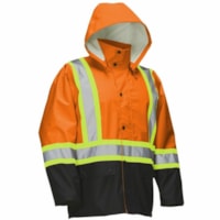 Forcefield Hi Vis Safety Rain Jacket, Orange, Small - Small Size - Rain Protection - Zipper Closure - 2 Pocket(s) - Orange - Water Resistant, Wind Proof, Storm Flap, Heavy Duty, Hook & Loop Closure, Detachable Hood, Front Zipper Closure - 1 / Unit