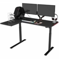 TygerClaw L-Shape Gaming Sit-Stand Desk - L-shaped Top - T-shaped Base - Modern Style - 2 Legs - Height Adjustable - 55" (1397 mm) Table Top Width x 41.8" (1061.72 mm) Table Top Depth - 28.7" (728.98 mm) Height - Gaming, Business, Office, Home Office - Assembly Required - Laminated, Black, Blue, Pur