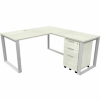 Bureau d'angle Levels En forme de L HDL - x 59,3 po (1504,95 mm) x 65 po (1651 mm) x 29 po (736,60 mm) - 3 Tiroir(s) - Tissu: Stratifié, Métal - Finition: Stratifié, Bois d'hiver, Argenté - Verrouillable, Tirour verrouillable, Armoire de rangement, Mobility, Produit respe