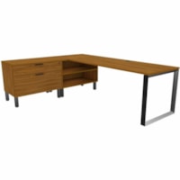 HDL Levels Corner Desk - 71" x 92.8" x 29" - 2 Drawer(s) - Material: Metal, Laminate - Finish: Laminate, Black, Black Walnut - Privacy Panel, Storage Space, Lockable, Locked Storage Unit, Lockable Drawer - For Business, Office, Home Office, Commercial