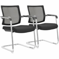 HDL Eros Stackable Fabric Guest Chair, Black, Carton of 2 - Black Fabric Seat - Black Mesh Back - Chrome Steel Frame - Mid Back - Cantilever Base - Black - 2.0