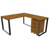 HDL Levels L shaped desk with Storage, Black Walnut , Black, 71" x 92-3/4" - 59.3" x 65" x 29" - 3 Drawer(s) - Material: Laminate, Metal - Finish: Laminate, Black Walnut, Black - Lockable, Lockable Drawer, Storage Cabinet, Eco-friendly - For Business, Office, Home Office, Cubicle, Commercial