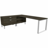 HDL Levels L shaped desk with Mobile Pedestal, Grey Dusk , Silver, 59-1/4" x 65" - 71" x 92.8" x 29" - 2 Drawer(s) - Material: Metal, Laminate - Finish: Laminate, Gray Dusk, Silver - Privacy Panel, Storage Space, Lockable, Locked Storage Unit, Lockable Drawer, Mobility - For Business, Office, Home O