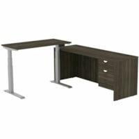 HDL Innovations Credenza Desk/Return Set - 71" x 71" x 29" - 2 Drawer(s) - Band Edge - Material: Laminate - Finish: Laminate, Gray Dusk, Silver - Lockable, Lockable Drawer, Storage Cabinet, Adjustable, Durable, Leveler, Grommet - For Monitor, Business, Office, Home Office, Commercial