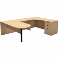 HDL Innovations Desk/Return/Pedestal Set - x 65" (1651 mm) x 100.5" (2552.70 mm) x 1" (25.40 mm), 0.8" (19.05 mm) x 29" (736.60 mm) Top, Modesty Panel - 3 x File, Box Drawer(s) - Material: Laminate - Finish: Hardrock Maple - Lockable Drawer, Cable Management, Ball Bearing Glide, Modesty Panel - For 