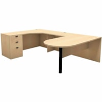 HDL Innovations Desk/Bridge/Return/Credenza Set - 65" x 100.5"29" , 1" Top, 0.8" Modesty Panel - 3 x File, Box Drawer(s) - Single Pedestal on Left Side - Material: Laminate - Finish: Hard Rock Maple - Lockable Drawer, Cable Management, Ball Bearing Glide, Modesty Panel, Left-handed Configuration - F