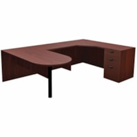 HDL Innovations Desk/Return/Pedestal Set - 65" x 100.5"29" , 1" Top, 0.8" Modesty Panel - 3 x File, Box Drawer(s) - Material: Laminate - Finish: Royal Mahogany - Lockable Drawer, Cable Management, Ball Bearing Glide, Modesty Panel - For File