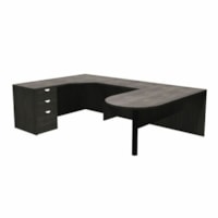 HDL Desk/Bridge/Return/Credenza Set - x 65" (1651 mm) x 100.5" (2552.70 mm) x 1" (25.40 mm), 0.8" (19.05 mm) x 29" (736.60 mm) Top, Modesty Panel - 3 x File, Box Drawer(s) - Material: Laminate - Finish: Gray Dusk - Lockable Drawer, Cable Management, Ball Bearing Glide, Modesty Panel - For File, Comm