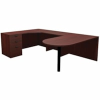 HDL Innovations Desk/Bridge/Return/Credenza Set - x 65" (1651 mm) x 100.5" (2552.70 mm) x 1" (25.40 mm) x 0.8" (19.05 mm), 29" (736.60 mm) Top, Modesty Panel - 3 x File, Box Drawer(s) - Single Pedestal - Material: Laminate - Finish: Royal Mahogany - Modesty Panel, Cord Management, Left-handed Config