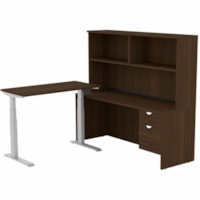 HDL Innovations Credenza Desk/Return/Hutch Set - x 71" (1803.40 mm) x 71" (1803.40 mm) x 64.5" (1638.30 mm) - 2 Drawer(s) - Band Edge - Material: Laminate - Finish: Evening Zen, Silver, Laminate - Durable, Grommet, Cable Management, Adjustable, Lockable Drawer, Locked Storage Unit, Leveler - For Com