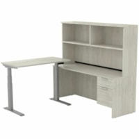 Ensemble bureau/retour crédence Innovations HDL - x 71 po (1803,40 mm) x 71 po (1803,40 mm) x 49 po (1244,60 mm) - 2 Tiroir(s) - Bandeau Bord - Tissu: Stratifié - Finition: Stratifié, Bois d'hiver - Résistant, Passe-fil, Gestion des câbles, Adjustable, Tirour verrou