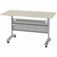 HDL Levels 23-3/4" x 47-1/4" Flip Top Mobile Training Table, Winter Wood - Band Edge - Material: Laminate - Finish: Winter Wood, Laminate - Durable, Cable Management, Heavy Duty, Locking Casters, Perforated Modesty Panel, Flip Top, Keyboard Tray - For Commercial, Training