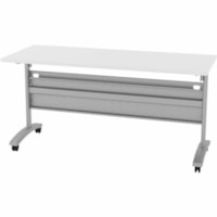 HDL Levels 23-3/4" x 59" Flip Top Mobile Training Table, Pure White - Band Edge - Material: Laminate - Finish: Pure White, Laminate - Durable, Cable Management, Heavy Duty, Locking Casters, Perforated Modesty Panel, Flip Top, Keyboard Tray - For Commercial, Training