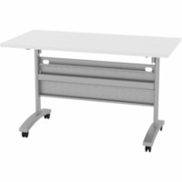 HDL Levels 23-3/4" x 47-1/4" Flip Top Mobile Training Table, Pure White - Band Edge - Material: Laminate - Finish: Pure White, Laminate - Durable, Cable Management, Heavy Duty, Locking Casters, Perforated Modesty Panel, Flip Top, Keyboard Tray - For Commercial, Training