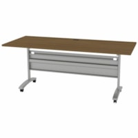 HDL Levels 29-1/2" x 71" Flip Top Mobile Training Table, Black Walnut - Band Edge - Material: Laminate - Finish: Black Walnut, Laminate - Durable, Cable Management, Heavy Duty, Locking Casters, Perforated Modesty Panel, Flip Top - For Commercial, Training