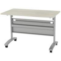 HDL Levels 23-3/4" x 41-1/2" Flip Top Mobile Training Table, Winter Wood - Band Edge - Material: Laminate - Finish: Winter Wood, Laminate - Durable, Cable Management, Heavy Duty, Locking Casters, Perforated Modesty Panel, Flip Top, Keyboard Tray - For Commercial, Training