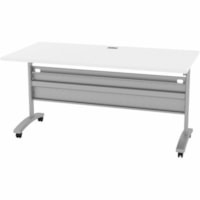 HDL Levels 29-1/2" x 59" Flip Top Mobile Training Table, Pure White - Band Edge - Material: Laminate - Finish: Pure White, Laminate - Durable, Cable Management, Heavy Duty, Locking Casters, Perforated Modesty Panel, Flip Top - For Commercial, Training