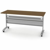 HDL Flip Top Mobile Training Table - x 59.3" (1504.95 mm) x 23.8" (603.25 mm) x 29" (736.60 mm) - Band Edge - Material: Thermofused Laminate (TFL), Metal - Finish: Gray Dusk, Laminate, Silver - Flip Top, Mobility, Durable, Edge Banding, Modesty Panel, Cable Management, Heavy Duty, Locking Casters, C