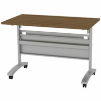 HDL Levels 23-3/4" x 41-1/2" Flip Top Mobile Training Table, Black Walnut - Band Edge - Material: Laminate - Finish: Black Walnut, Laminate - Durable, Cable Management, Heavy Duty, Locking Casters, Perforated Modesty Panel, Flip Top, Keyboard Tray - For Commercial, Training