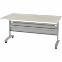 HDL Levels 29-1/2" x 59" Flip Top Mobile Training Table, Winter Wood - Band Edge - Material: Laminate - Finish: Winter Wood, Laminate - Durable, Cable Management, Heavy Duty, Locking Casters, Perforated Modesty Panel, Flip Top - For Commercial, Training