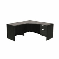 HDL Desk/Return/Pedestal Set - 1" Top, 0.8" Modesty Panel, 65" x 65"29" - 2 Drawer(s) - Single Pedestal on Left/Right Side - Band Edge - Material: Laminate - Finish: Gray Dusk, Laminate - Modesty Panel, Edge Banding, Ball Bearing Glide, Lockable Drawer, Cord Management, Lockable, Locked Storage Unit