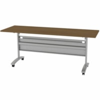 HDL Levels 23-3/4" x 71" Flip Top Mobile Training Table, Black Walnut - Band Edge - Material: Laminate - Finish: Black Walnut - Durable, Cable Management, Heavy Duty, Locking Casters, Perforated Modesty Panel, Flip Top, Keyboard Tray - For Commercial, Training